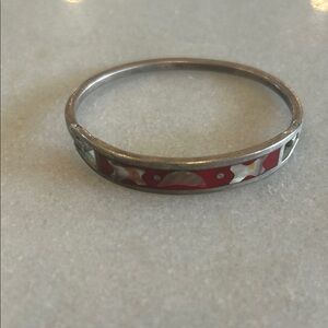 Elegant Silver and Red Bangle Bracelet